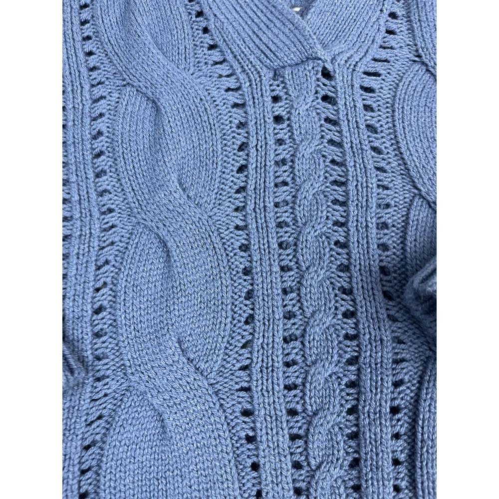 Hollister‎ Co. Blue Cropped Cable Knit Collared V-Neck Sweater Sz S - Picture 2 of 10